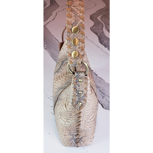 NEW Via Spiga Snake Embossed Textured Leather Hobo - Picture 5 of 15